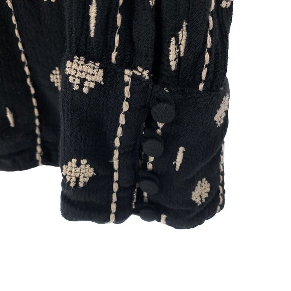 AMUSE SOCIETY Black Cream Embroidered Keyhole Long Sleeve Blouse Size M - Picture 8 of 15